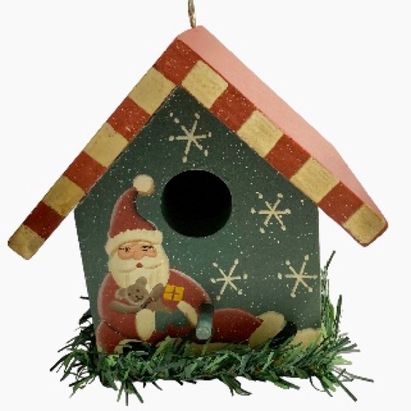 Vintage Birdhouse Santa Holding Teddy Bear & Gift  Holiday Decor 5.25" x 5" x 4… - Picture 1 of 8